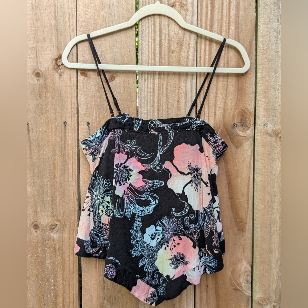 Free People Get Your Love Hibiscus Tropical Floral Asymmetrical Tank Top